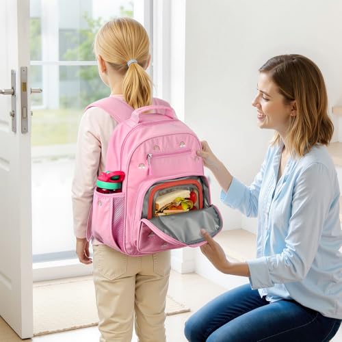 mibasies Girls Backpacks Ages 5-8: Quilted Backpack for Kids - Cute 15 Inches Bookbag for Kindergarten Elementary School Rainbow Pink - color: Rainbow Pink, style: Kids-15"h