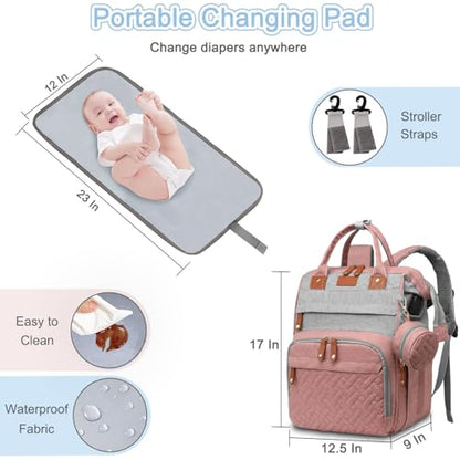 SHITIESHOU Diaper Bag Backpack Baby Bag for Mom Dad with Changing Pad, 19 Pockets, Large Waterproof Travel Baby Girl Boy Toddle Diaper Bag with Insulated Pocket, Baby Shower Gifts, Pink Grey - color: Pink Grey