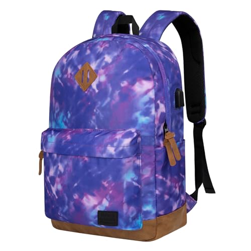Goloni Backpack for Men Women,Travel Laptop Backpack, Water Resistant 17.3 Inch USB Charging Backpack, Large Capacity Work Commute Bag - color: Tie Dye Purple, size: Medium