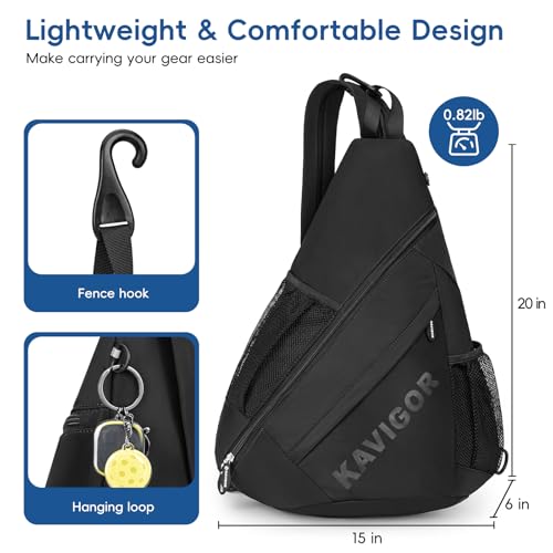 KAVIGOR Pickleball Sling Bag, Convertible Ultra-Light Backpack with Skin-Soft Fabric & Wet/Dry Pocket, Fits 4 Paddles + Gear - color: Classic Black