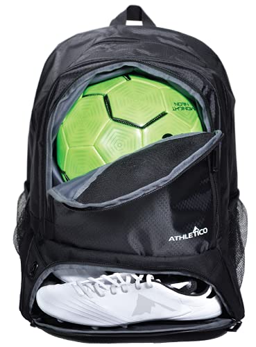 Athletico Youth Soccer Bag - Soccer Backpack & Bags for Basketball, Volleyball & Football | Includes Separate Cleat and Ball Compartment - color: Black
