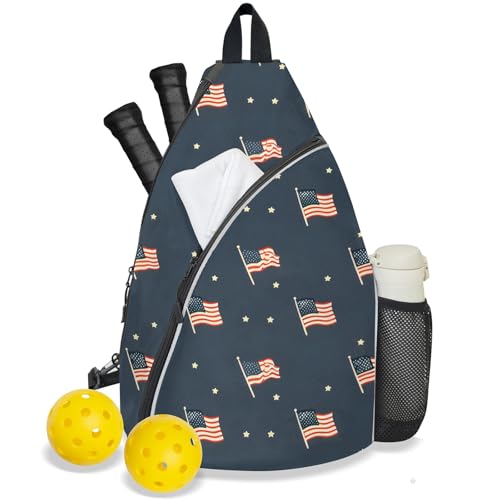 Pickleball Bag for Women Men Adjustable Crossbody Sling Backpack Hold Pickleball Paddle Water Bottle - color: Multicolor 10