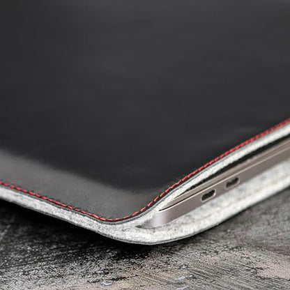 Casemade Real Leather Laptop Sleeve for MacBook Pro & Air Fits 13, 14, 15 & 16 Inch - Genuine Full Grain Leather with Soft Wool Lining (14-inch Pro M1/M2/M3/M4/M5) - color: Black, size: 14" Pro M1-M5