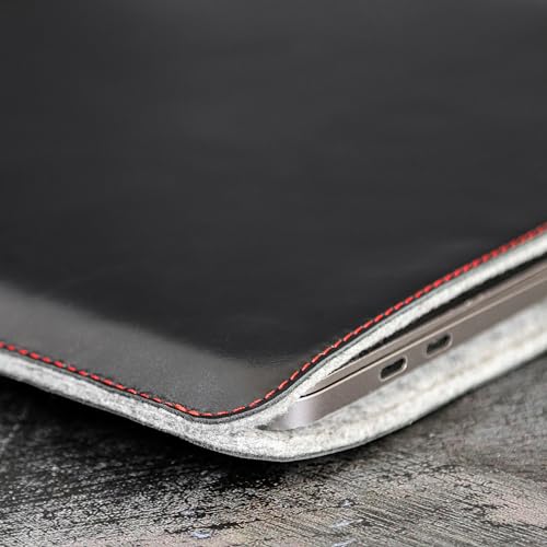 Casemade Real Leather Laptop Sleeve for MacBook Pro & Air Fits 13, 14, 15 & 16 Inch - Genuine Full Grain Leather with Soft Wool Lining (15 inch - MacBook Air M2/M3/M4/M5) - color: Black, size: 15" Air M2-M5
