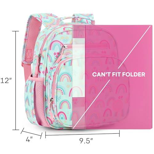 mibasies Toddler Backpacks for Girls 2-4: Little Kid Bookbag for Preschool Prek Daycare Rainbow Blue - color: Rainbow Green, style: Toddler-12"h(not Fit Folder)