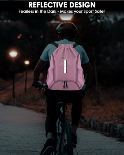 BROTOU Soccer Drawstring Backpack, Basketball Bag, Volleyball Football Bags with Ball and Shoe Compartment - color: Pink