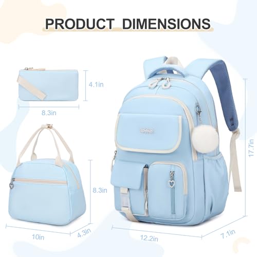 DIGOBAY Backpacks for Girls, 3PCS School Backpack with Lunch Box Pencil Pouch for Teen Girls Kids Elementary Primary Middle High College Travel School bag Bookbag Set （Blue） - color: Blue