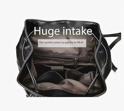 Unisex PU leather laptop bag work business bag hiking backpack leisure day bag university schoolbag (Large,Black 3) - color: Black 3