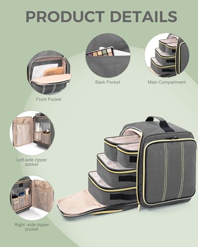 BALULHG Large Travel Makeup Bag - Cosmetic Organizer with 4 Removable transparent Inner Pockets, Multi-functional Toiletry Bag for Accessories & Brushes, Women's Beauty Case,Patent Pending - color: Grey