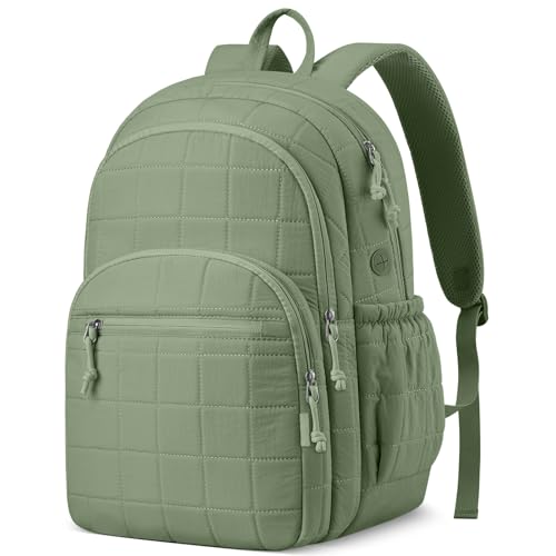 kadilong Quilted Travel College Laptop Backpack for Women,Daypack Bookbag for School Teen Girls Mochilas Mujer,Green - color: Green, size: 15,6 inch