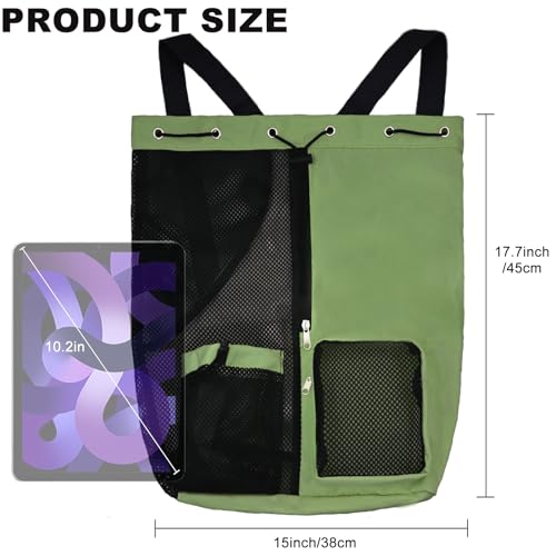 Mesh Beach Backpack with Wet Pocket Drawstring Pool Bag Waterproof Swimming Bag Gym Backpack for Men & Women - color: Green