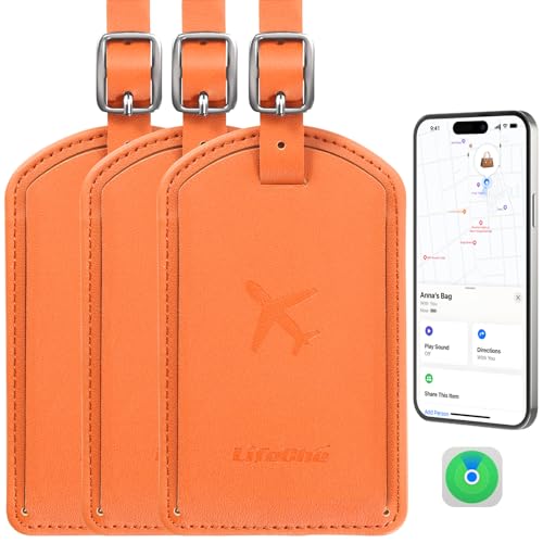 Luggage Tags Built-in Anti-Loss Tracker, Luxury Leather Luggage Tags for Suitcase, Travel Bags, Backpacks, Travel Organizer for Lost Baggage Prevention (Orange*3 Pack) - color: Orange*3 Pack