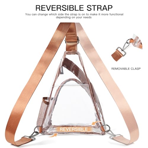 Clear Bag for Stadium Events 12x12x6 Stadium Bag Crossbody Purses Clear Sling Backpack for Concerts Football Games Travel - color: Brown