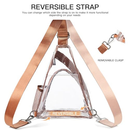 Clear Bag for Stadium Events 12x12x6 Stadium Bag Crossbody Purses Clear Sling Backpack for Concerts Football Games Travel - color: Brown