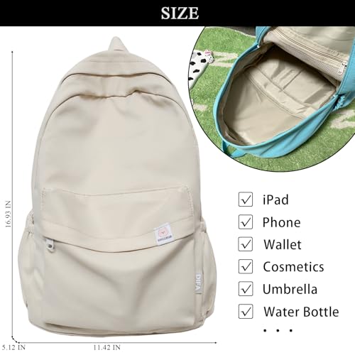 Cute Aesthetic Backpack Y2K Simple Solid Color Kawaii Backpacks Travel Laptop Backpack (White) - color: White