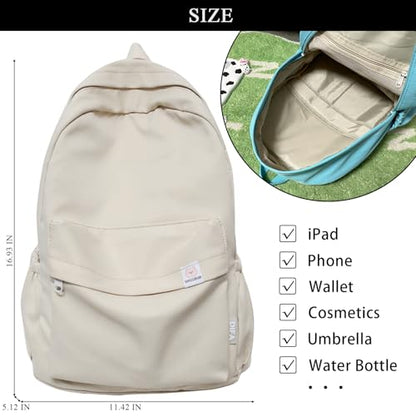 Cute Aesthetic Backpack Y2K Simple Solid Color Kawaii Backpacks Travel Laptop Backpack (White) - color: White