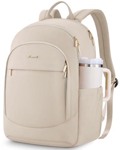 LOVEVOOK 17.3 Inch Laptop Backpack for Women - Work/Business Computer Backpack Purse, Large Capacity Casual Daypack, Travel Bag for Lawyer, Doctor, Teacher, Light Beige - color: Light Beige, size: 17.3 inches
