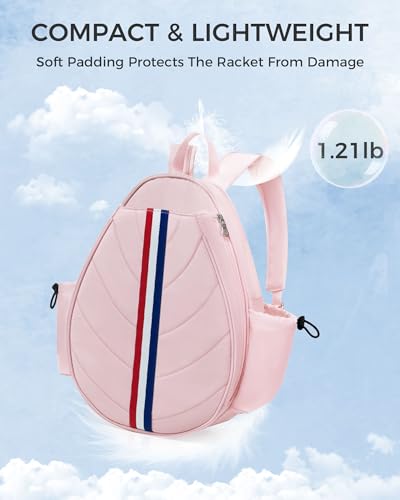 Tennis Bag, Water Resistant Tennis Backpack for Women Men, Quilted Crossbody Sling Design for Tennis, Pickleball, Badminton Rackets - color: Pink