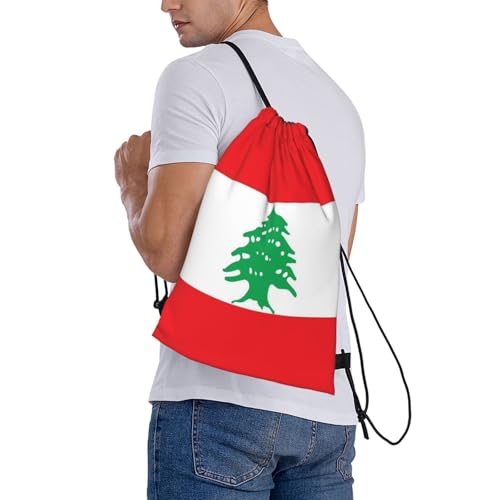 Lebanon Flag Drawstring Bag Sport Gym Backpack Beach Travel Sack Draw String Yoga Bag For Men Women - color: Lebanon Flag