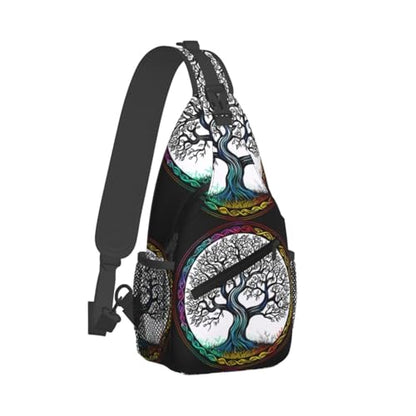 Tree And Life Viking Symbol Outdoor Crossbody Shoulder Bag For Unisex Young Adult Hiking Bicycling - color: White2