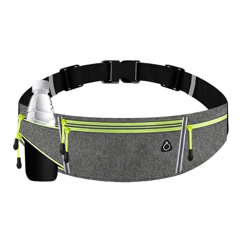 Unisex Running Belt with Water Bottle Holder, Water Resistant Reflective Waist Pack, No Bounce Slim Workout Fanny Pack with Adjustable Strap for Running Hiking Cycling, Fits Phones Keys Cards (Grey) - color: Grey