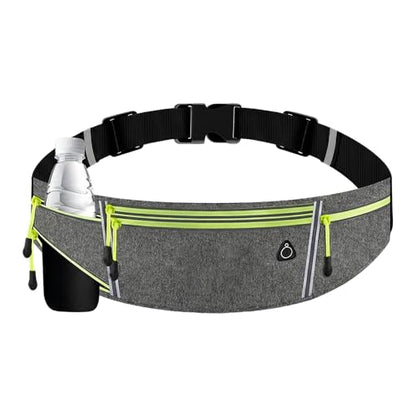 Unisex Running Belt with Water Bottle Holder, Water Resistant Reflective Waist Pack, No Bounce Slim Workout Fanny Pack with Adjustable Strap for Running Hiking Cycling, Fits Phones Keys Cards (Grey) - color: Grey