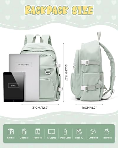 Lightweight Backpack for College & High School Backpack With Lots of Pockets Cute School Bag for Girls Boys, Large Capacity Bookbag for Women Men, Waterproof Teens Casual Daypack Backpack(Green) - color: Green