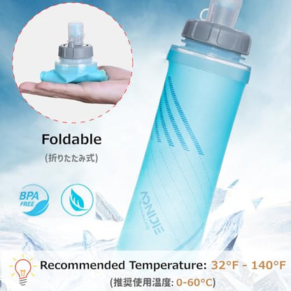 Azarxis TPU Soft Flask Collapsible Water Bottle Running Folding Gel Water Reservoir Handheld for Hydration Pack Hiking Cycling Climbing Jogging Marathon Trail Race - color: #02 Blue - 500 ml - 1-pack