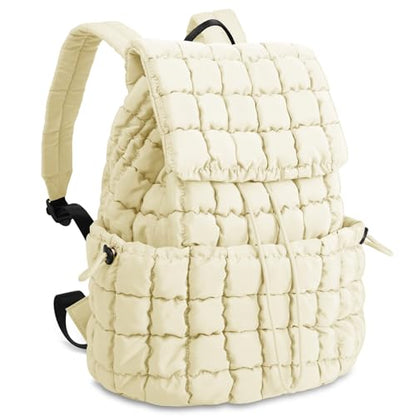 izuzta Quilted Puffer Backpack for Women, Lightweight Soft Nylon Quilted Hiker Pack, Trendy Puffy Padding Gym Backpack, Travel Bag for Casual Daypack Hiking Sport (Beige) - color: Beige