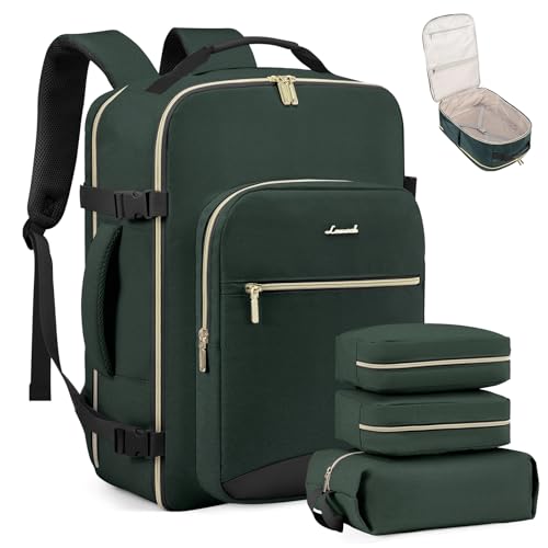 LOVEVOOK 40L Travel Backpack Flight Approved Carry on Backpack,3 Packing Cubes,Waterproof Personal Item Travel Bag,TSA Carry on Luggage Suitcase Travel Essentials,Gifts for Women & Men,fits 17" Laptop - color: Dark Green-black-1, size: Large-40L-4Pcs