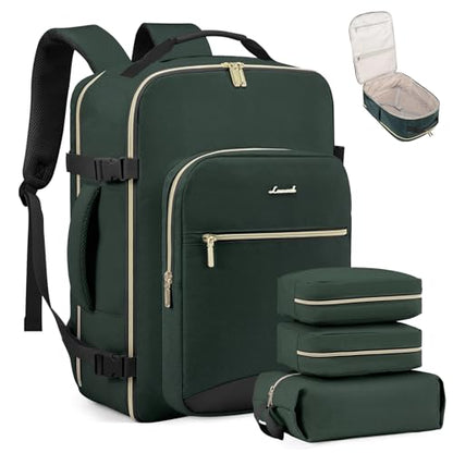 LOVEVOOK 40L Travel Backpack Flight Approved Carry on Backpack,3 Packing Cubes,Waterproof Personal Item Travel Bag,TSA Carry on Luggage Suitcase Travel Essentials,Gifts for Women & Men,fits 17" Laptop - color: Dark Green-black-1, size: Large-40L-4Pcs