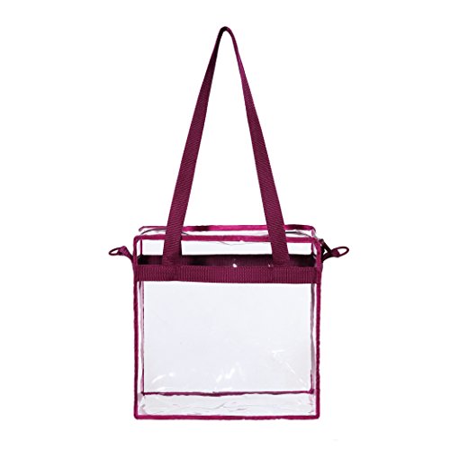BAGAIL Clear Bags 12x6x12 Stadium Approved Clear Tote Bag with Zipper Closure Crossbody Shoulder Bag with Adjustable Strap - color: Burgundy
