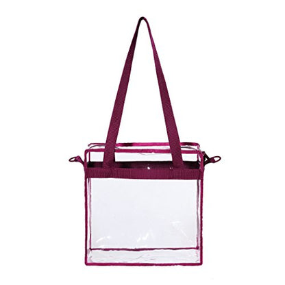 BAGAIL Clear Bags 12x6x12 Stadium Approved Clear Tote Bag with Zipper Closure Crossbody Shoulder Bag with Adjustable Strap - color: Burgundy