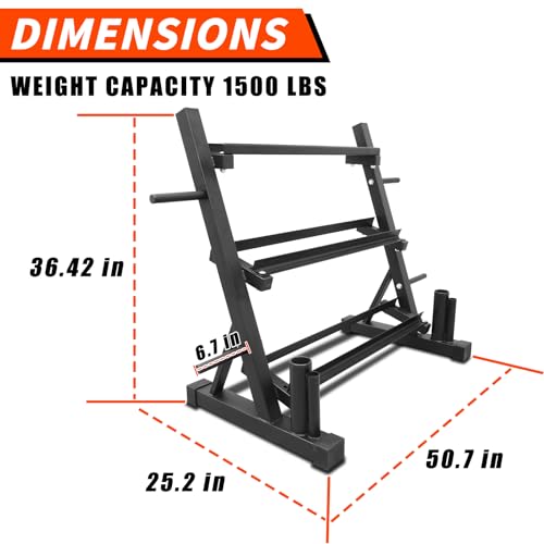 PENSUN Dumbbell Rack – 3 Tier Adjustable Weight Storage Stand with Side Barbell Plate Holder – Multi Purpose Home Gym Organizer for Dumbbells, Kettlebells, Barbell - color: Widened - 1500 LBS (Upgraded)
