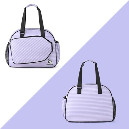 Boulder Bee Pickleball Tote Bag for Women with Paddle Holder - color: Purple stripe
