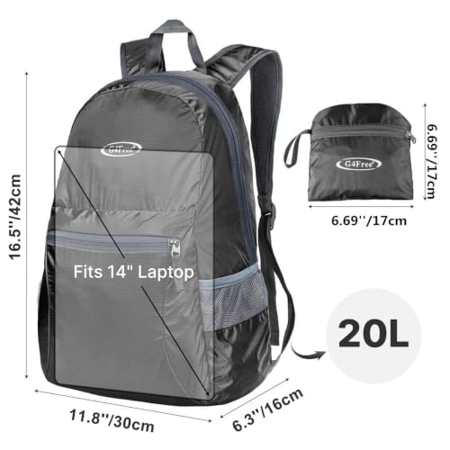 G4Free 20L Small Packable Travel Hiking Backpack for Men Women - color: Black, size: 20L