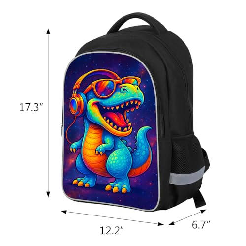 Kids Backpack Lightweight Durable Medium Teens Kids Backpack for School Boys and Girls Bookbag with Adjustable Shoulder Straps & Padded Back 17 Inch School bags with 3D Dinosaur Reflective Cartoon - color: A14-dinosaur