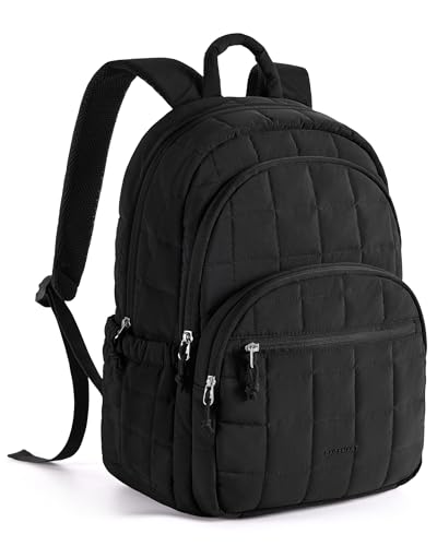 BAGSMART College Laptop Backpack, Travel Backpack for Women, Quilted Casual Daypack, Water-Resistant Bookbag for 15.6 Inch Laptop, Black - color: Black, size: Standard 15.6 Inch