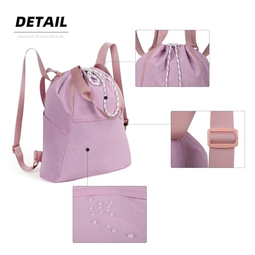 Valleycomfy Drawstring Backpack with Wet Pocket,Waterproof Drawstring Bag,Gym Backpack for Beach,Pool,Swim and Travel,Purple - color: Purple