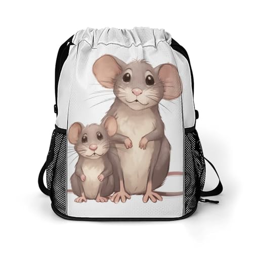 Drawstring Gym Backpack with Shoe Compartment And Wet Pocket, 28L Lightweight Waterproof Rats Sports Backpack for Workout Swim Beach Travel String Bag for Men Women