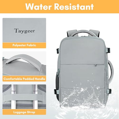 Taygeer Carry On Backpack, Womens Travel Backpack with Water Bottle Pocket & Shoe Pouch, Laptop Mochila 15.6inch Flight Approved, College Teacher Tote Bag for Business Travel Supplies, Grey - color: Elephantgray, size: Large