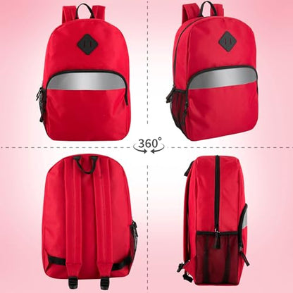 Trail maker 17" Backpack – Reflective School Backpack with Padded Straps, Water Bottle Pockets for Kids & Adults, School Travel Camp (Red) - color: Red