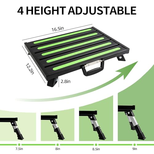19”×14.5” Large RV Steps with Glow in The Dark Tapes Adjustable RV Step Stool Aluminum RV Step Supports Up to 1500 lbs - color: Black Large