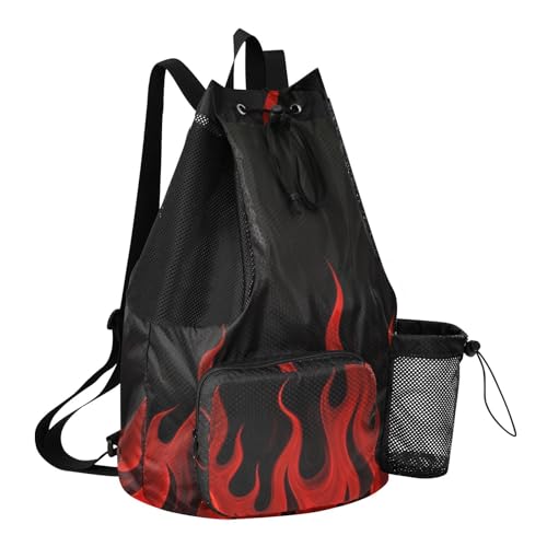 Drawstring Gym Sackpack With Water Bottle Pocket Drawstring Gym Bags For Men Women with Wet Dry Compartments Cool Flame Red