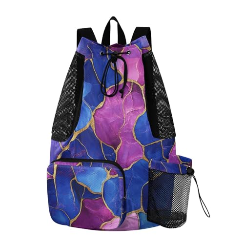 Mens Drawstring Bags Climbing Gym Bag With Water Bottle Pocket String Bookbag Waterproof Marble Royal Blue Hot Pink - color: Color 15