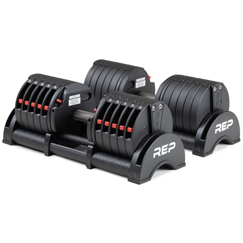 Rep Fitness Quickdraw Adjustable Dumbbells, Multiple weight ranges available including: 5-30, 5-40,5-50 and 5-60 lbs - style: 5-60 lbs