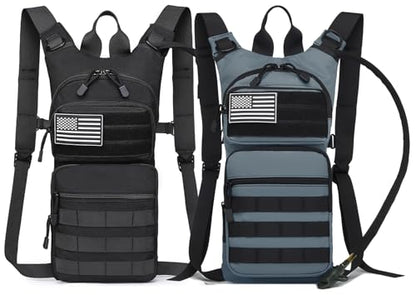 Insulated Water Hydration Pack Bag with 3L TPU Bladder Tactical Molle Hydration Backpack for Hiking Cycling Running - color: Black + Gray