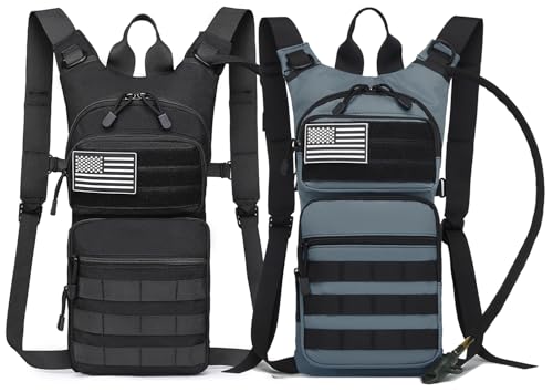 Insulated Water Hydration Pack Bag with 3L TPU Bladder Tactical Molle Hydration Backpack for Hiking Cycling Running - color: Black + Gray