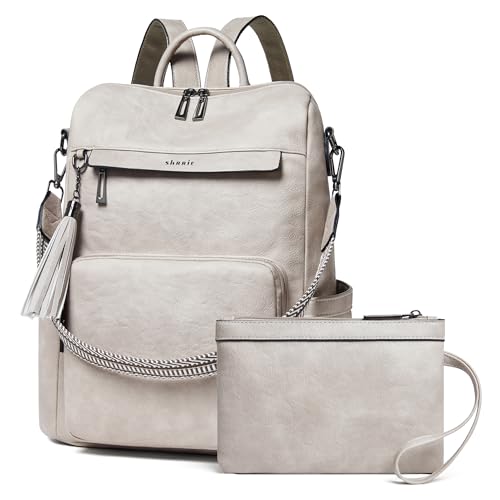 Shrrie Vegan Leather Laptop Backpack for Women 15.6 inch Work Backpack Fashion Travel Backpack Purse for Travel College Work - color: 2 Two-toned Gray