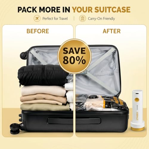 Vacuum Storage Bags with Electric Pump, Travel Vacuum Bags with USB-C Pump, Vacuum Seal Bags for Clothing Travel, Compression Sacks for Suitcase Packing, Reusable Space Saver Bags (16 Pack)